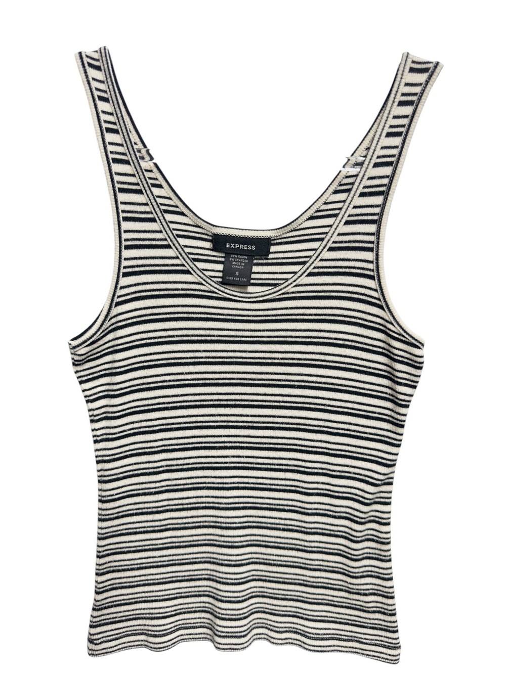 Pure Rayon Ribbed Knit Pinstripe Striped Tank Top Tee